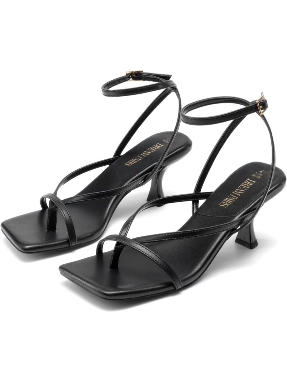Dream Pairs Women's Black Pu Open Toe Dressy Thong Comfort Kitten Heel Sandals